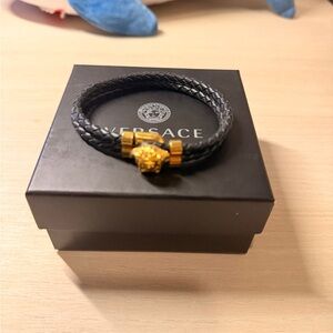 Versace Black and Gold Lion Head Bracelet